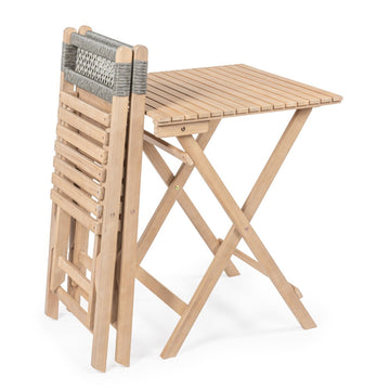 Sitges Modern Mid-Century 3-Piece Roped Acacia Wood Outdoor Folding Bistro Set - JONATHAN Y